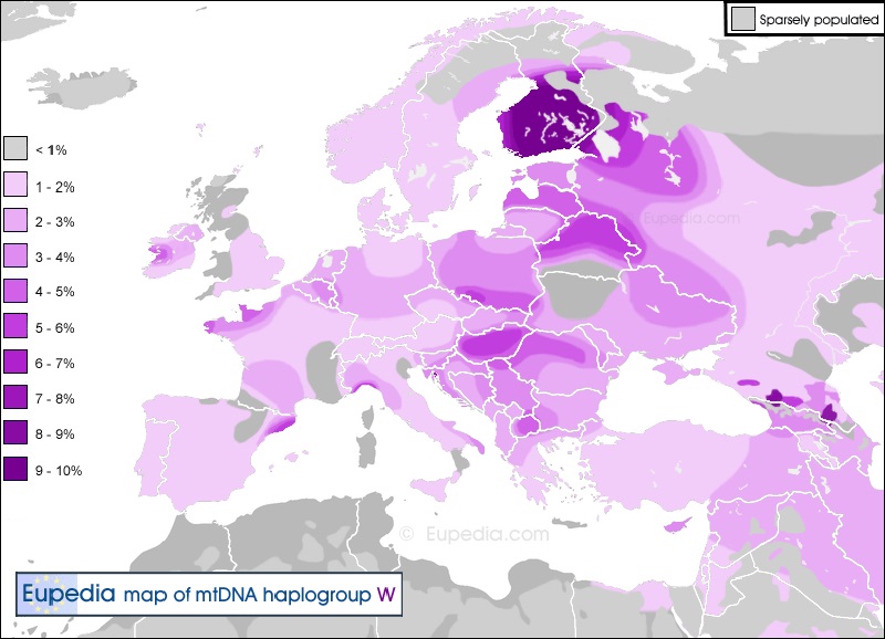 Распространение материнской гаплогруппы W в западной Евразии