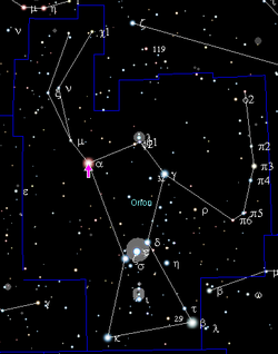 Созвездие Ориона и звезда Бетельгейзе - Альфа Ориона