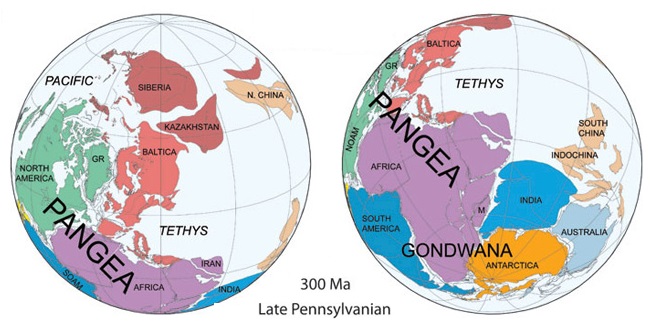 Палеозойский суперконтинент Пангея 300 млн. лет назад