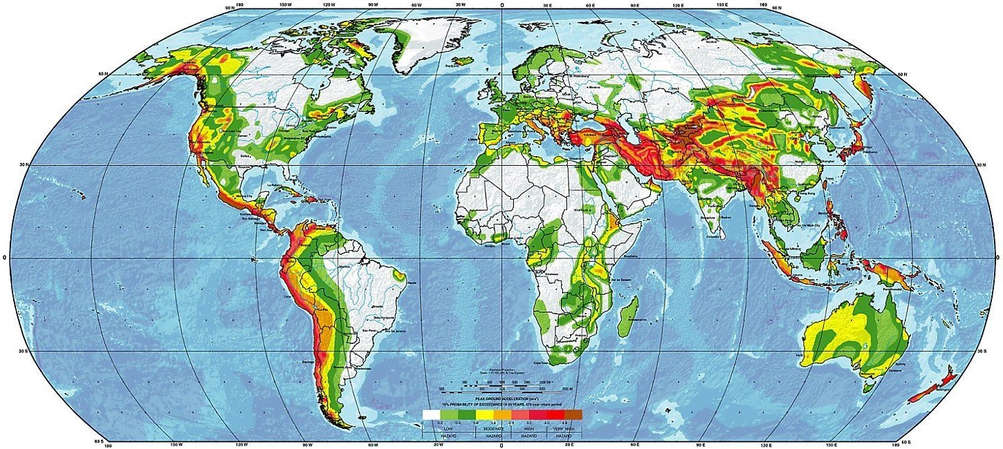 Зоны Земли, подверженные землетрясениям и извержениям