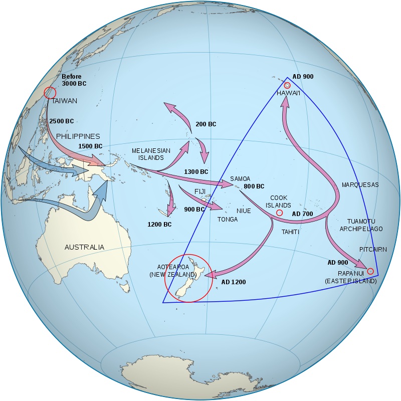 Миграции меланезийцев и полинезийцев (карта Дэвида Экклес Грингера)