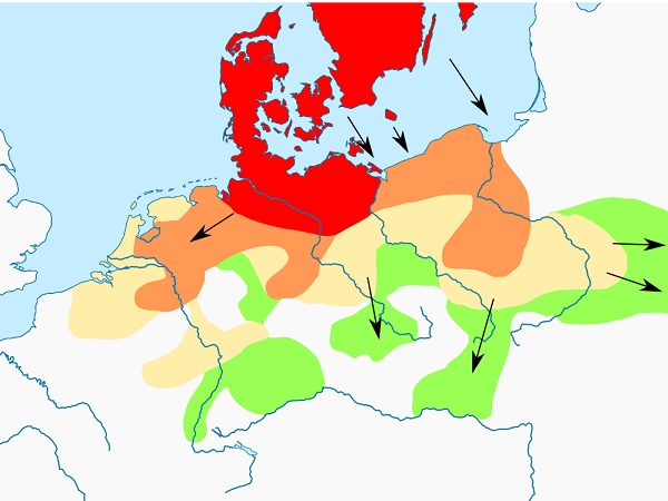 Расселение германских племён со своей прародины с 8 в. до н.э.