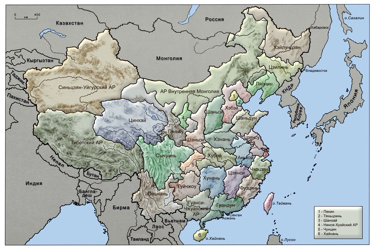 Карта КНР и окружающих территорий