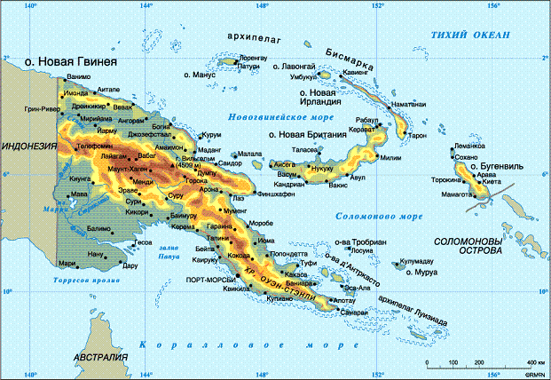 Физиченская карта Папуа - Новой Гвинеи