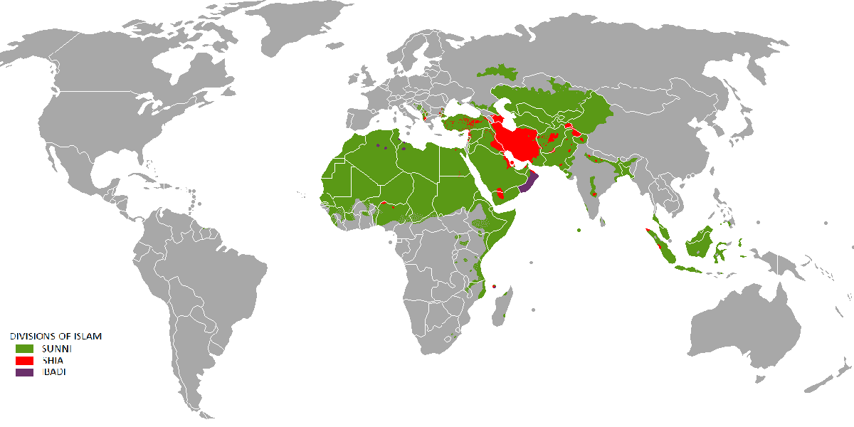 Основные ветви ислама (карта)