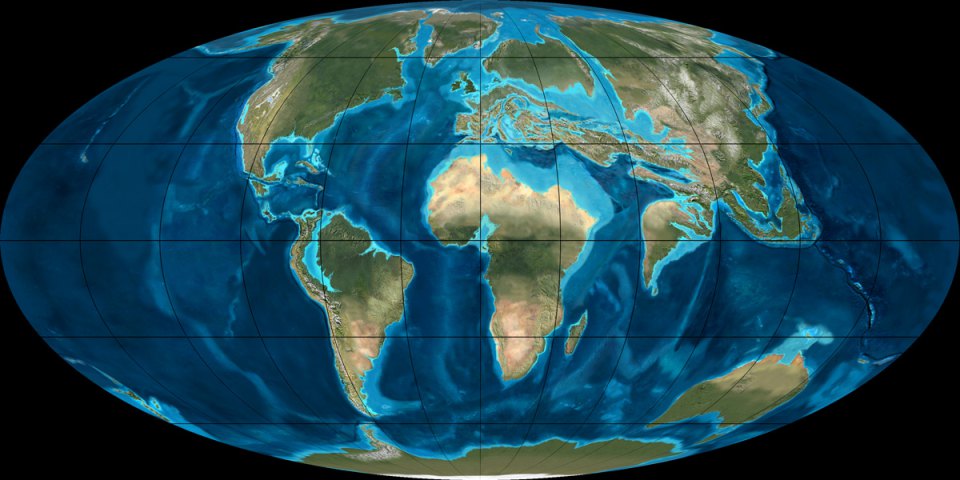 Континенты в эоцене (50 мегалет назад)