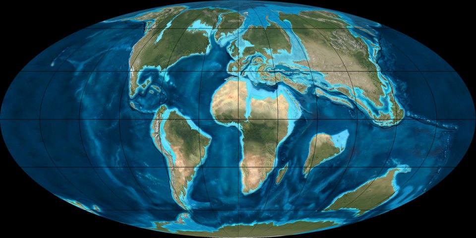 Континенты в палеооцене (65 млн. лет назад)