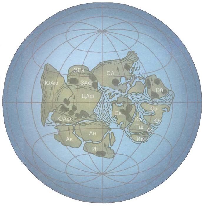 Суперконтинент Мезогея (Родиния, 1000 млн лет назад)