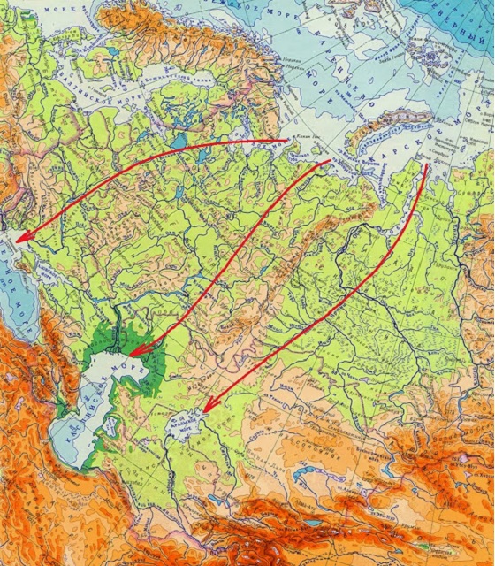 Затопление Ледовитым океаном низин вокруг Уральских гор до Северного Кавказа