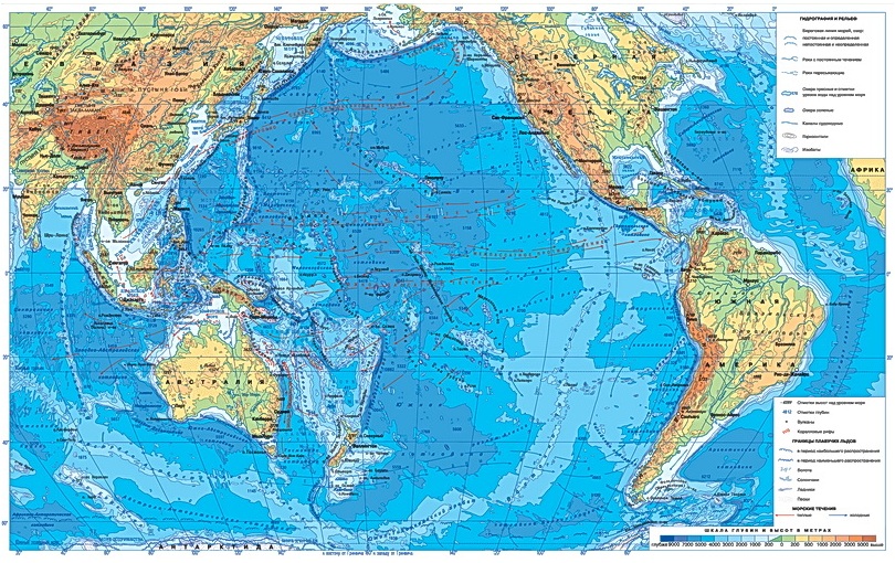 Физическая карта Тихого океана