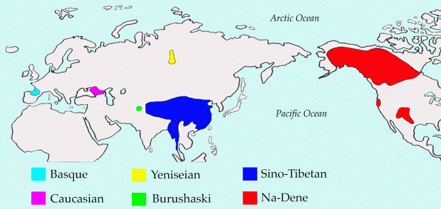 Ареалы распрстранения дене-кавказских языков