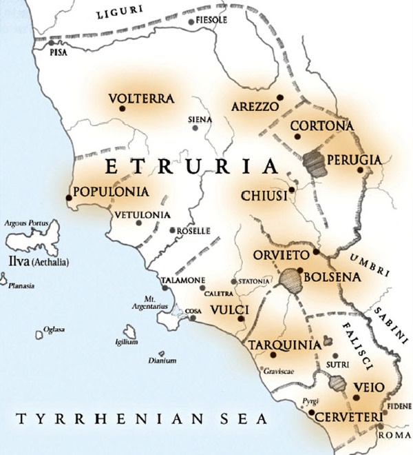 Старинная карта Этрурии