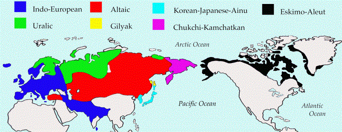 Карта евроазиатских (ностратических без афразийских) языков