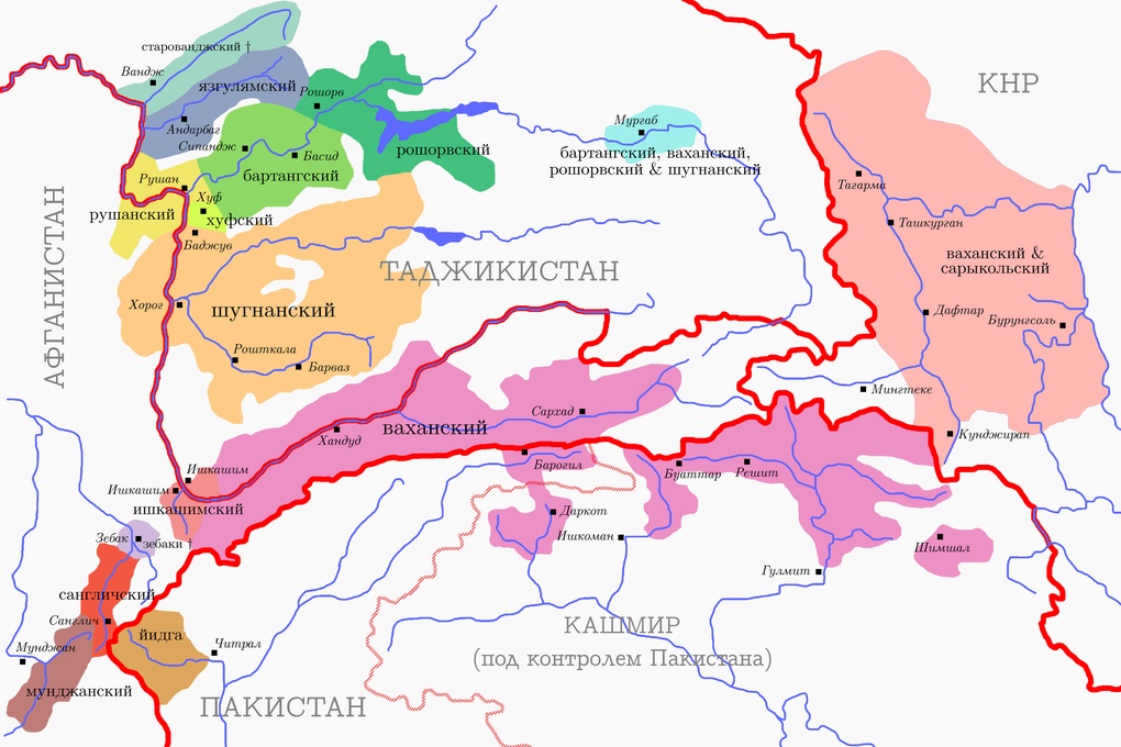 Карта распространения памирских языков