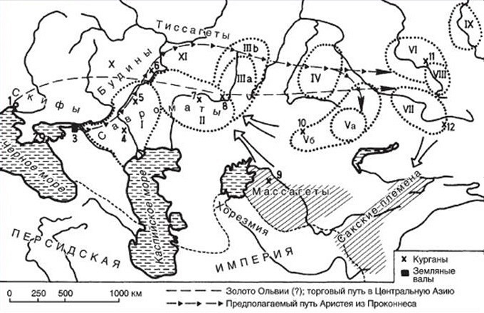 Карта расселения среднеиранских народов - саков, скифов, персов...