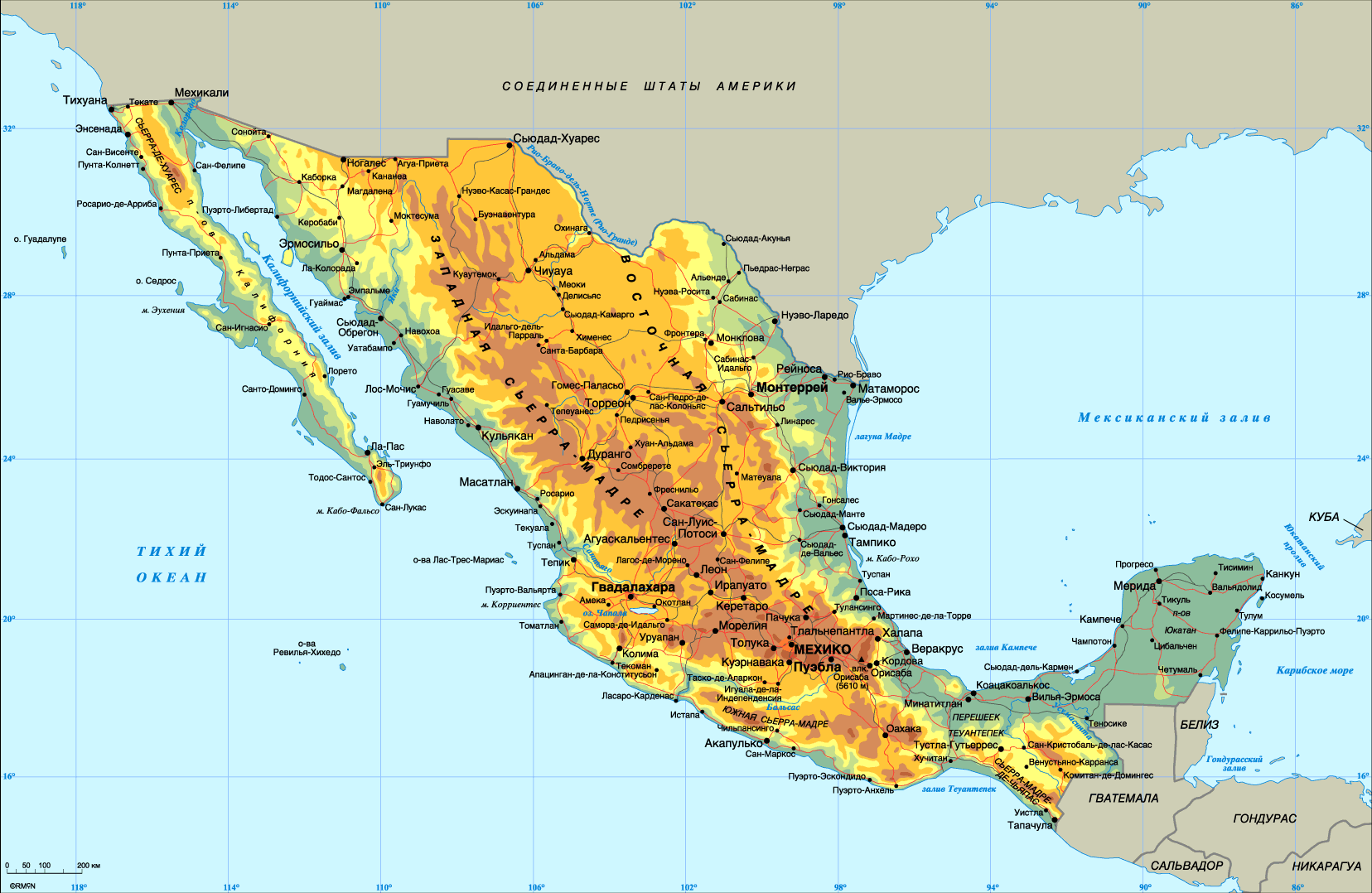 Географическая карта Мексики