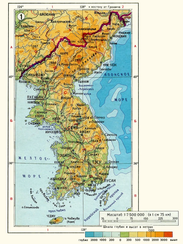 Корейский полуостров (физическая карта)